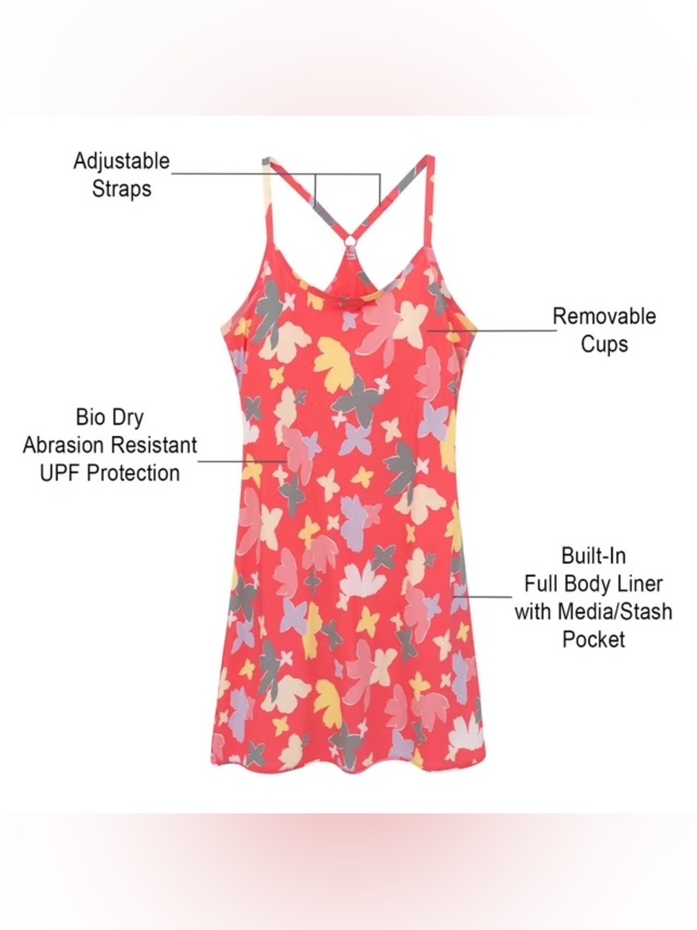 Outdoor Voices Exercise Dress Butterfly Print Athletic Dress Size Small - Picture 5 of 7